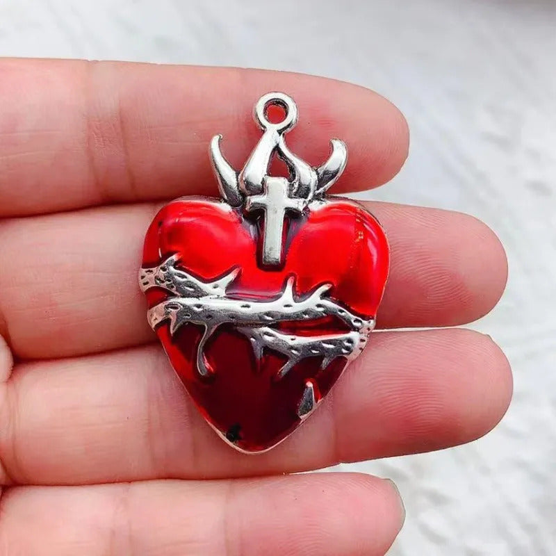 10pcs Mixed Silver Plated Enamel New Gothic Style Sacred Heart Alloy Pendant DIY Charms Earrings Necklace Jewelry Crafts Making