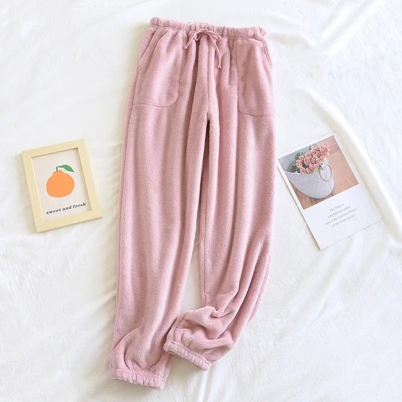 Autumn and winter new couple pajamas flannel thickened warm trousers men's and women's coral fleece plus size home pants pajama