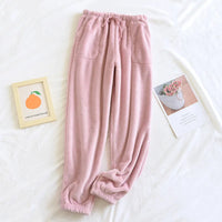 Autumn and winter new couple pajamas flannel thickened warm trousers men's and women's coral fleece plus size home pants pajama