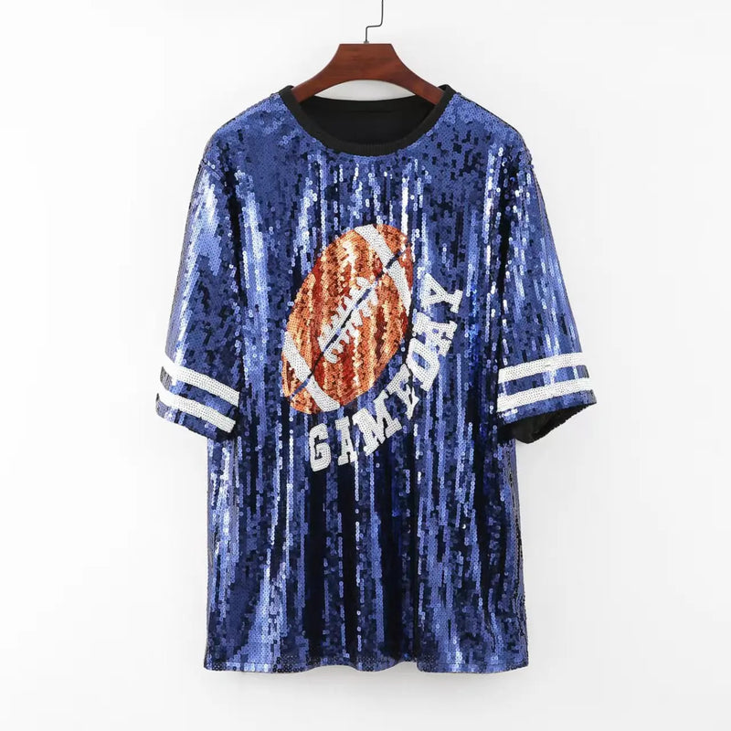 Geme day Women Blue Stars Sequin Shirts Dress