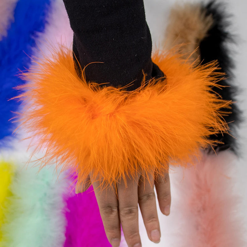 High Quality Real Fur Feather Cuffs Women's Summer Party Oversleeve with Feathers Fashion Ladies Feathers Cuff Snap on Wristband