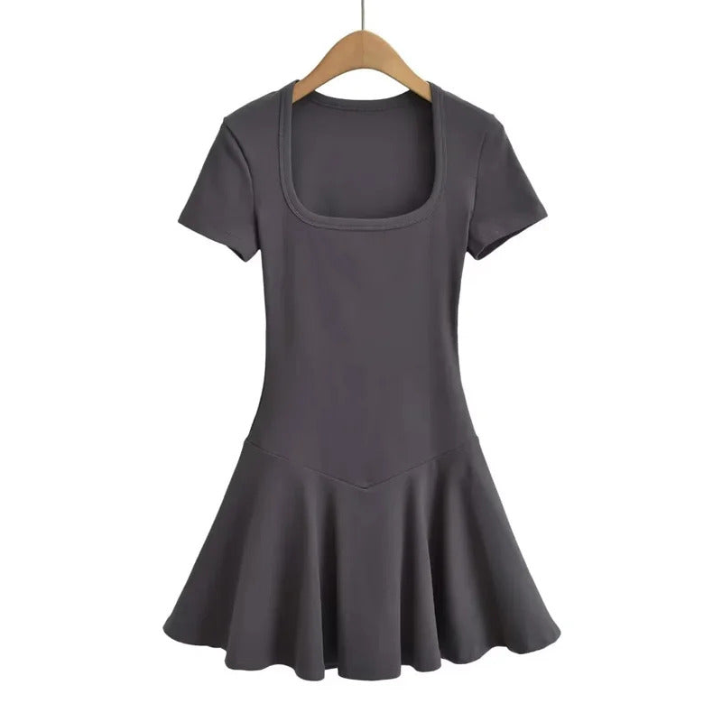 Women's Square Neck Short Sleeve Skater Dress