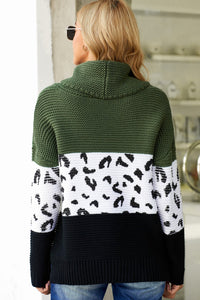 Green Turtleneck Splicing Chunky Knit Pullover Sweater