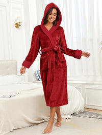 Facecloth colorful hooded robe women's long section of home wear autumn and winter models warm and comfortable bathrobe pajamas