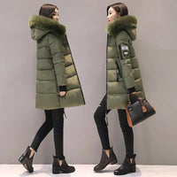 2024 Winter Women Parka Coats Long Cotton Casual Fur Hooded Jackets Thick Warm Slim-fit Jacket Female Overcoat Clothing