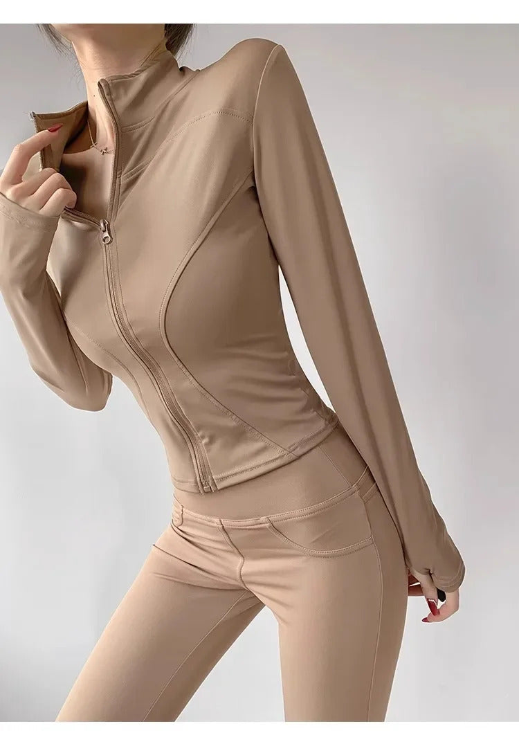 2024 Sun Quick Drying Sports Coat Women's Tight Top Yoga Jacket Long Sleeve Zipper Jacket Running Fitness Women's Jacket S-3XL