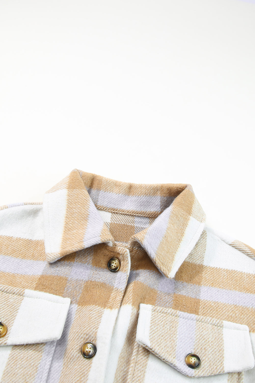 Khaki Plaid Button-Up Flap Pocket Shacket