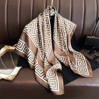 New Fashion Luxury Printing 90*90CM Women Scarf Satin Twill Square Big Shawl Elegant Headscarf Beach Sun Protection Bandana