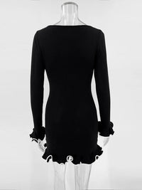 TARUXY Autumn New Knitted Mini Dress For Women Fungus Contrast Color Slim Sweater Dress Elegant Female Party Clothes Long Sleeve