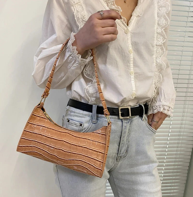 Fashion PU Leather Bags for Women Alligator Pattern Armpit Handbag Female Small Underarm Messenger Bag Purse