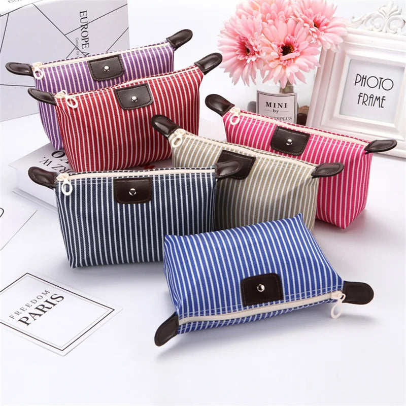 Fashion Striped Dumpling Makeup Bag Folding Wash Bags Bath Handbag Travel Purse