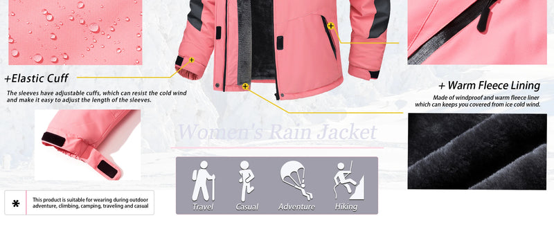 MAGCOMSEN Womens Ski Jacket Winter Warm Fleece Parka Windproof Rain Snowproof Thermal Heavy Coat Hiking Ladies Snowboard Anorak