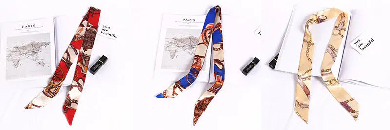 New Print Flower Small Scarf for Women Handle Bag Ribbons Brand Fashion Head Scarf Small Long Skinny Scarves Wholesale Headbands