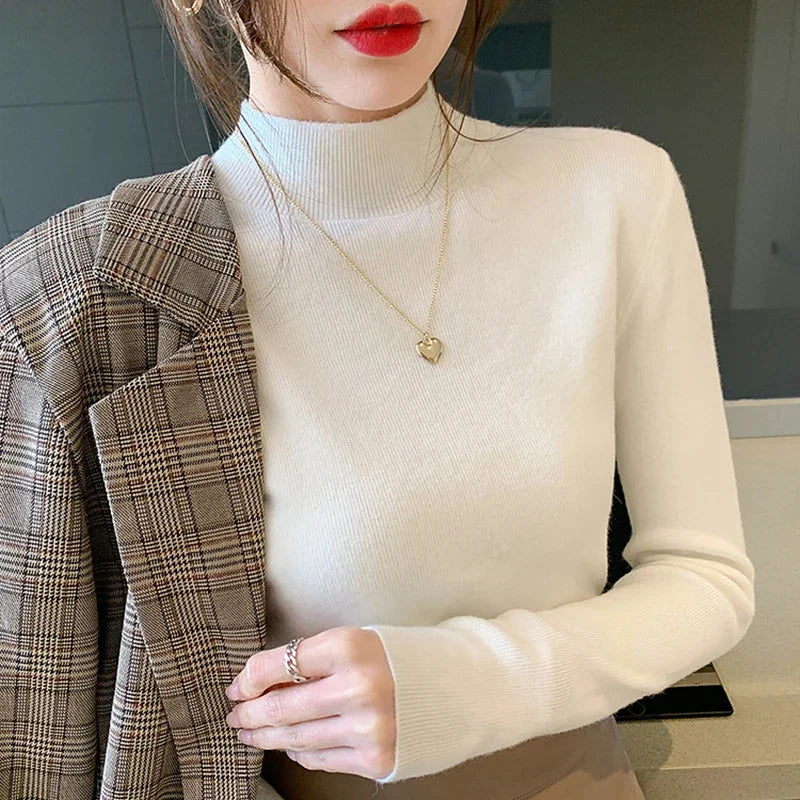 Turtleneck Sweater Women Fashion New Stretch Tops Women Knitted Pullovers Long Sleeve Bottoming Knitted Sweater