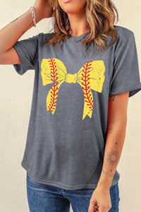 Gray Baseball Bowknot Graphic Casual Tee