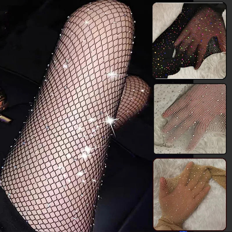 2024 Summer Fishnet Diamond Pantyhose for Women Sexy Fashion Shiny Net Tights Female Slim Rhinestone Mesh Nylon Stockings Tights