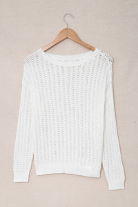 White Hollow-out Drop Shoulder Knitted Sweater