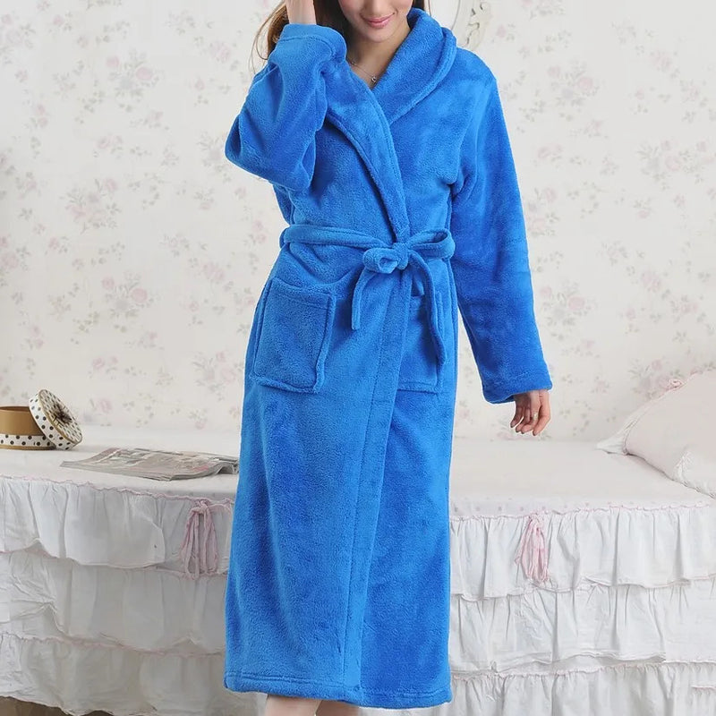 Coral Fleece Long Robe Kimono Gown Winter Warm Flannel Nightdress Bathrobe Casual Sleepwear Intimate Lingerie Thicken Homewear