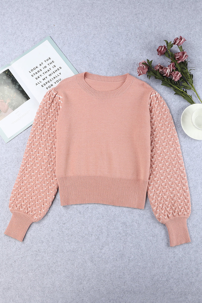 Pink Textured Bubble Sleeve Knit Sweater