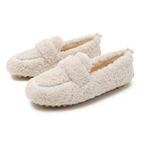 Luxury Sheep Fur Lined Loafers Women Lambswool Shoes Ladies Winter Slip On Furry Flats Cotton Wool Mocasine Femme Barefoot Boots