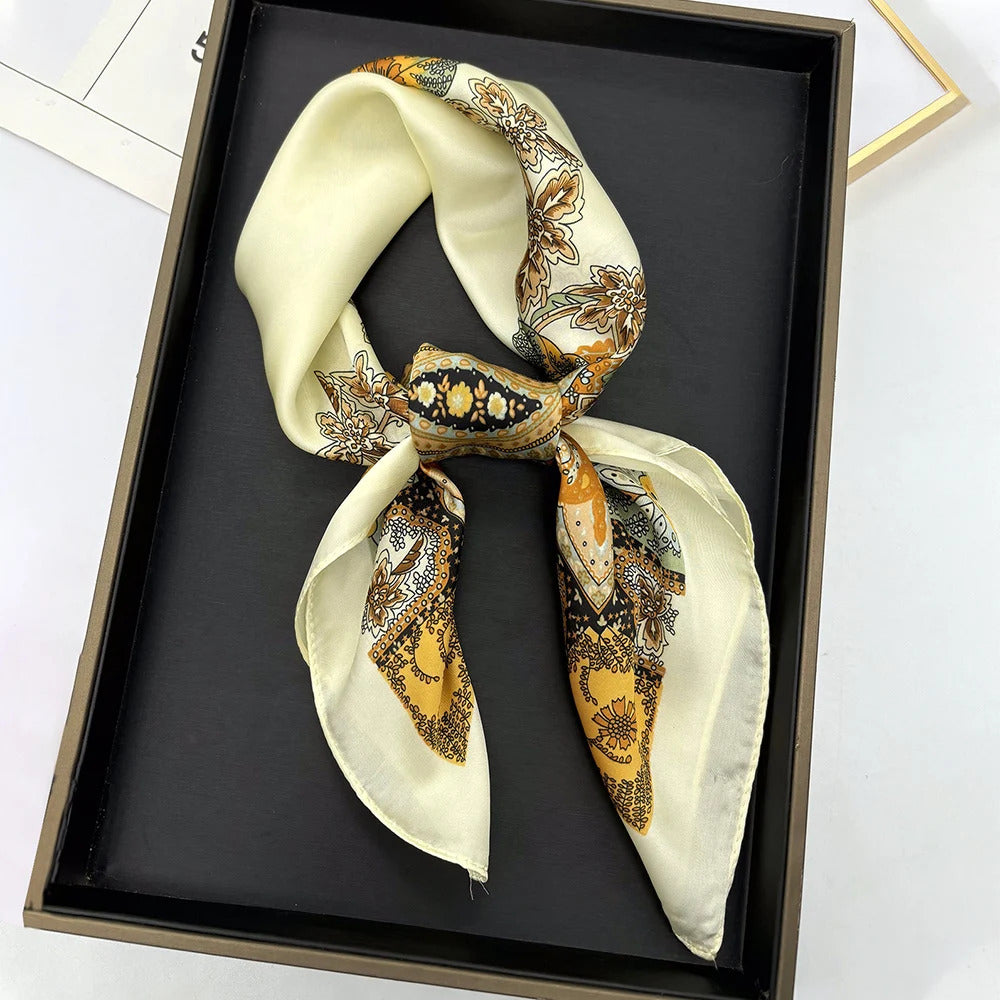 2024 New Silk Square Hair Scarf Foulard Pashmina Shawls Wraps Neck Scarves Women Floral Bandana Headbands Floral Bufandas Female