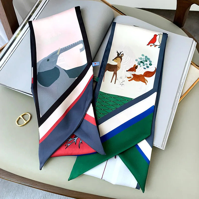 Long Silk Scarf Bag Tie Lady Neck Skinny Scarves Hairband Foulard Horse Print Brand Lady Neckerchief Ribbon 2021 Spring New