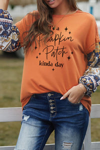 Brown Pumpkin Patch Floral Patch Long Sleeve Graphic Tee