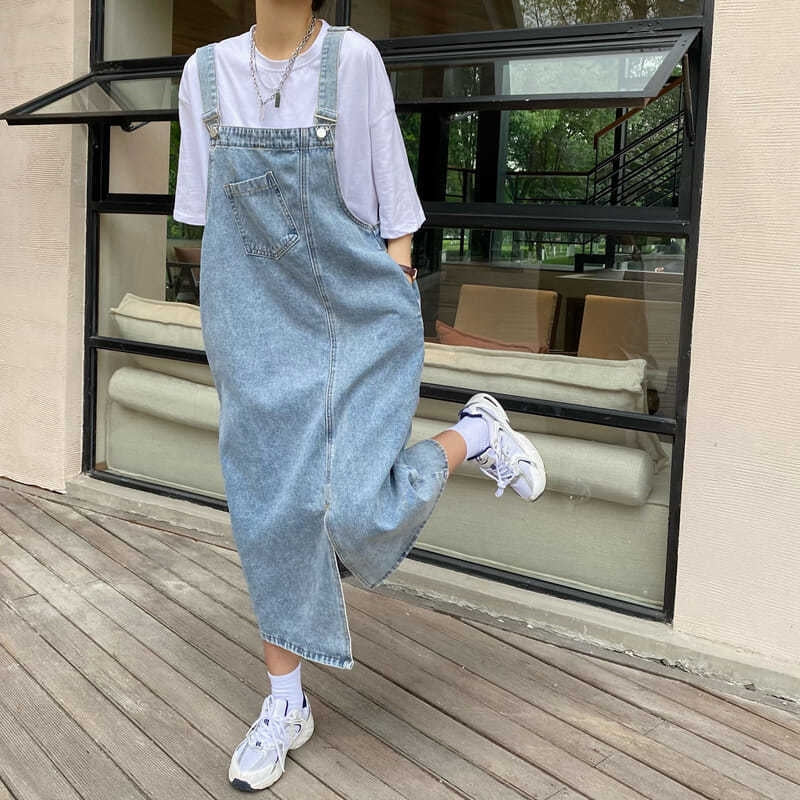 Spring Summer Denim Overall Dress Women Sleeveless Jeans Dresses Fashion Female Solid Slip Casual Loose Spaghetti Strap Dresses