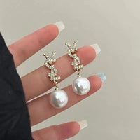 2024 Chic Linear Style Pearl Earrings Silver Needle Elegant Temperament Pearl Bowknot Jewelry Stud Drop Earrings Pearl Earrings