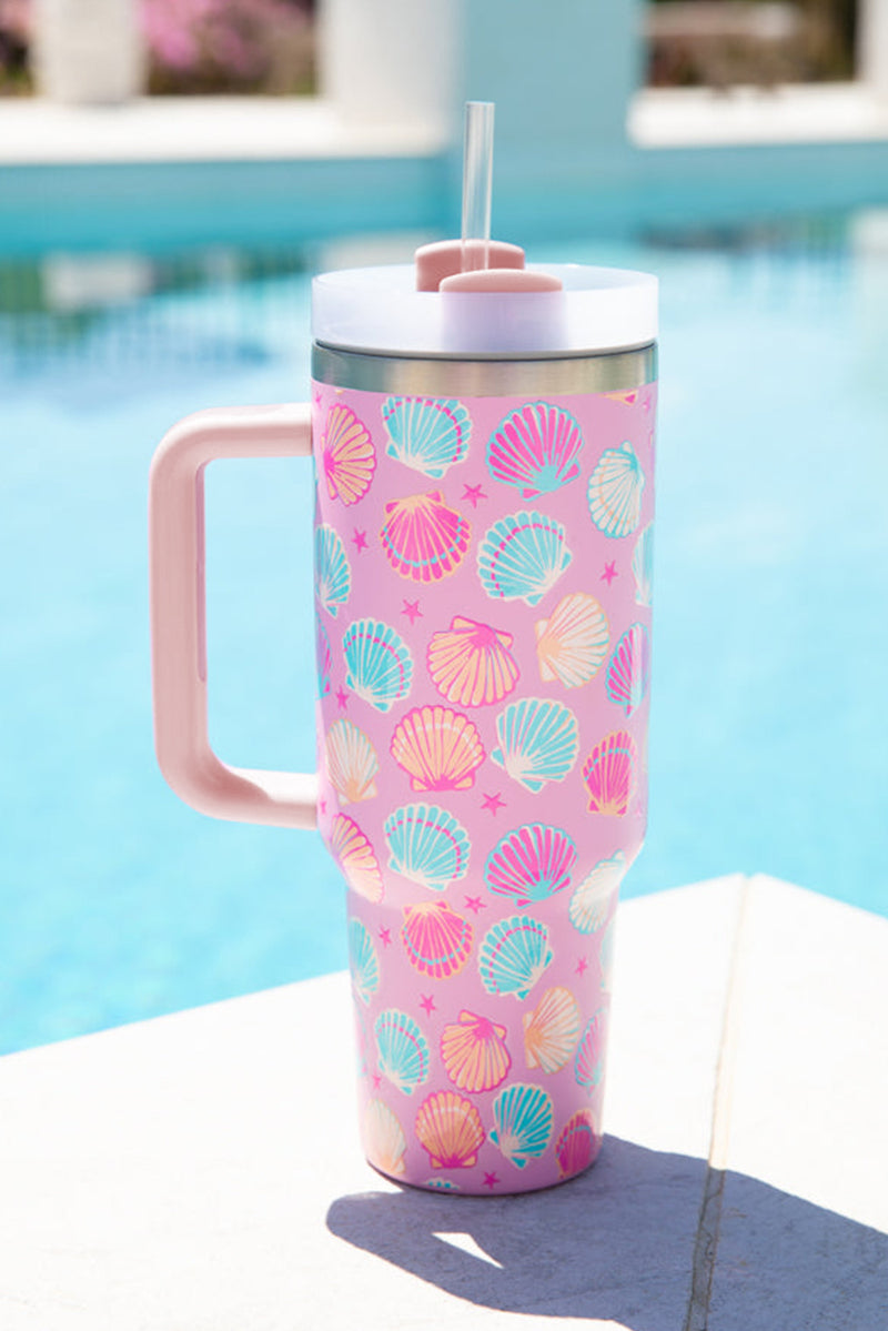 Rose Red Shell Pattern Stainless Steel Tumbler with Straw 40oz