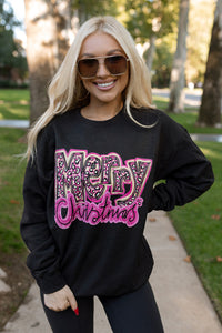 Black Merry Christmas Cool Letter Graphic Sweatshirt