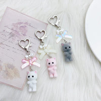 1 Pcs Fuzzy Kitty Cat Decor Gifts Cat Lovers Y2K Heart Bow Pendent Women Girls Kawaii Cat Bag Charm Cute Cat Keychain Keyring