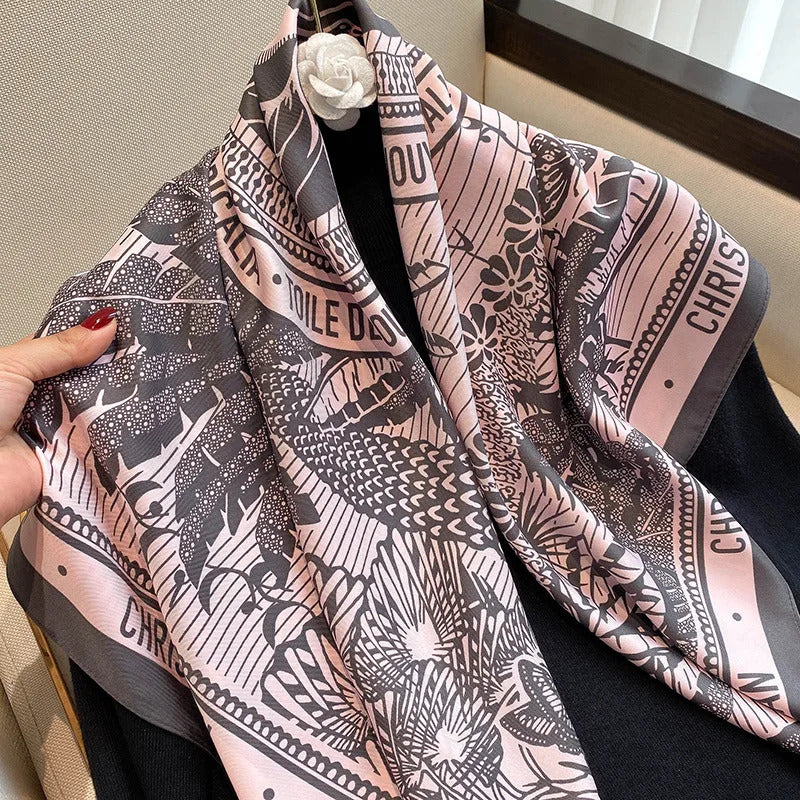 Luxury Brand Silk Satin Square Scarf Women Hijab Bandana Muslim Headscarves Shawl Wrap Ladies Headband Neckerchief Foulard 90cm