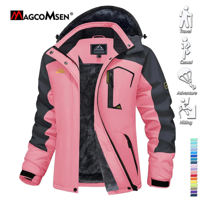 MAGCOMSEN Womens Ski Jacket Winter Warm Fleece Parka Windproof Rain Snowproof Thermal Heavy Coat Hiking Ladies Snowboard Anorak