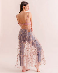 Women Spaghetti Straps Tulle See Through Long Dresses Cover Sexy See Through Baggy Ladies Stars Beach Bling Bling Long Dress