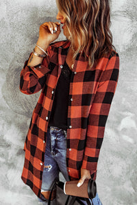 Blue Turn-down Collar Plaid Shirt Jacket