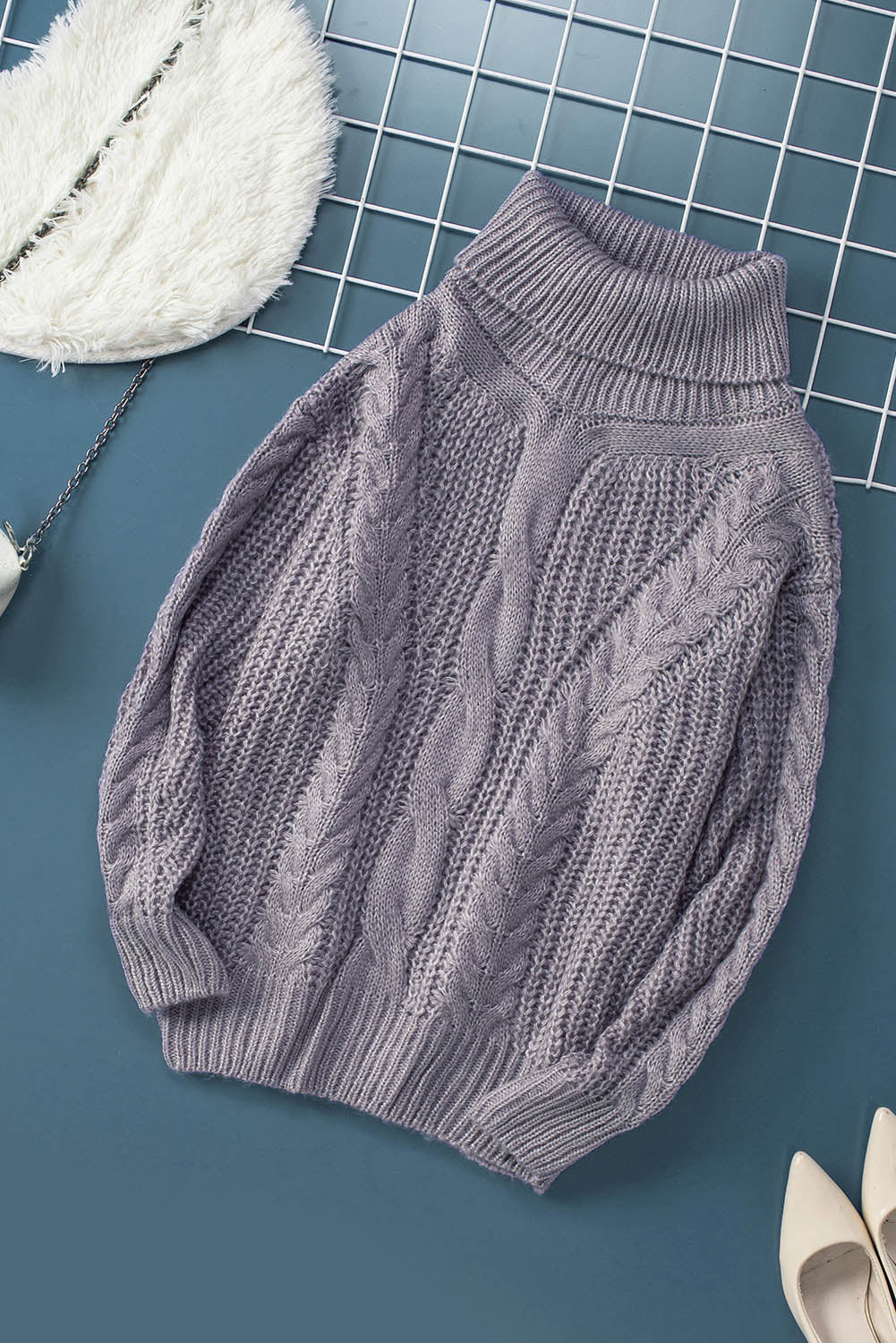 Gray Chunky Turtleneck Sweater