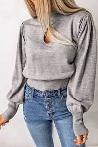 Gray Mock Neck Keyhole Sweater