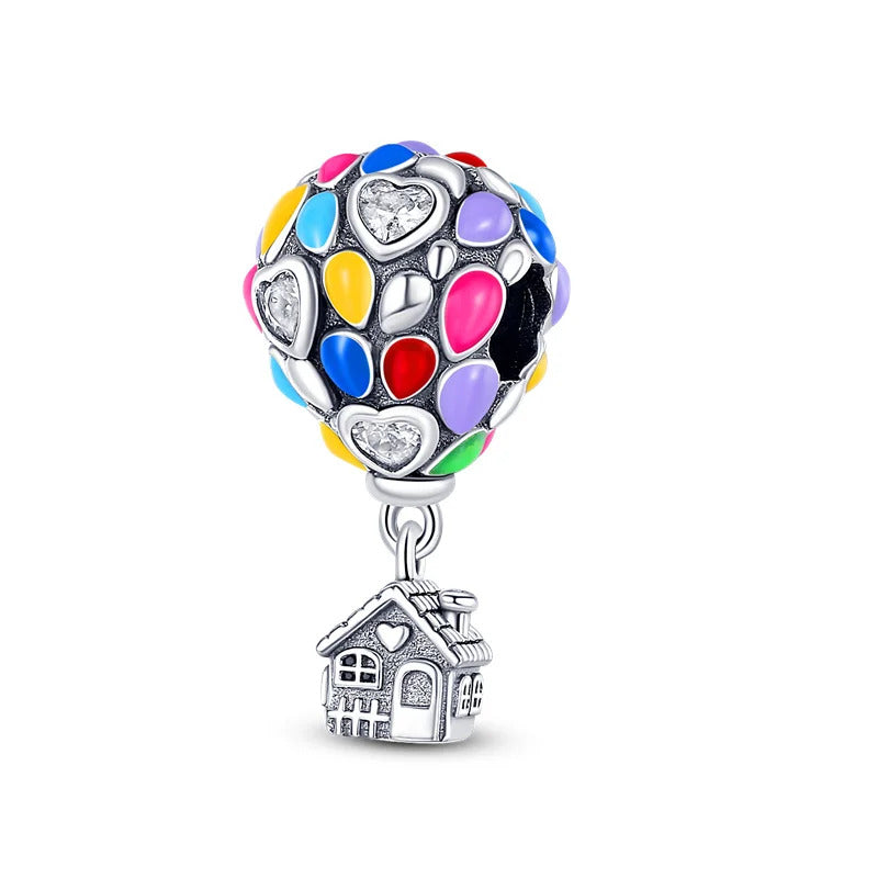 Fit Pandora Original Bracelets 925 Sterling Silver House Astronaut Puzzle Colorful Hot Air Balloon Charms Beads DIY Jewelry