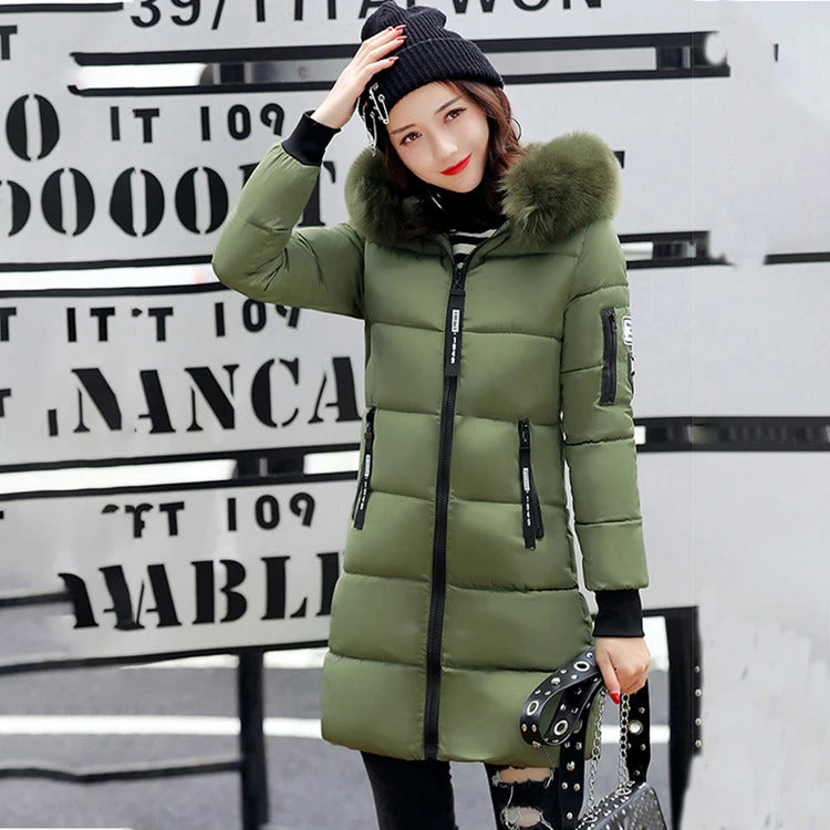 2024 Winter Women Parka Coats Long Cotton Casual Fur Hooded Jackets Thick Warm Slim-fit Jacket Female Overcoat Clothing