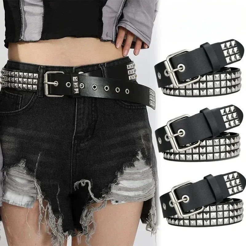 2024 New Square Bead Rivet Belt Metal Pyramid Belt Men and Women Punk Hardware Jeans Belt Y2K Belt Designer Belt Women's Belts