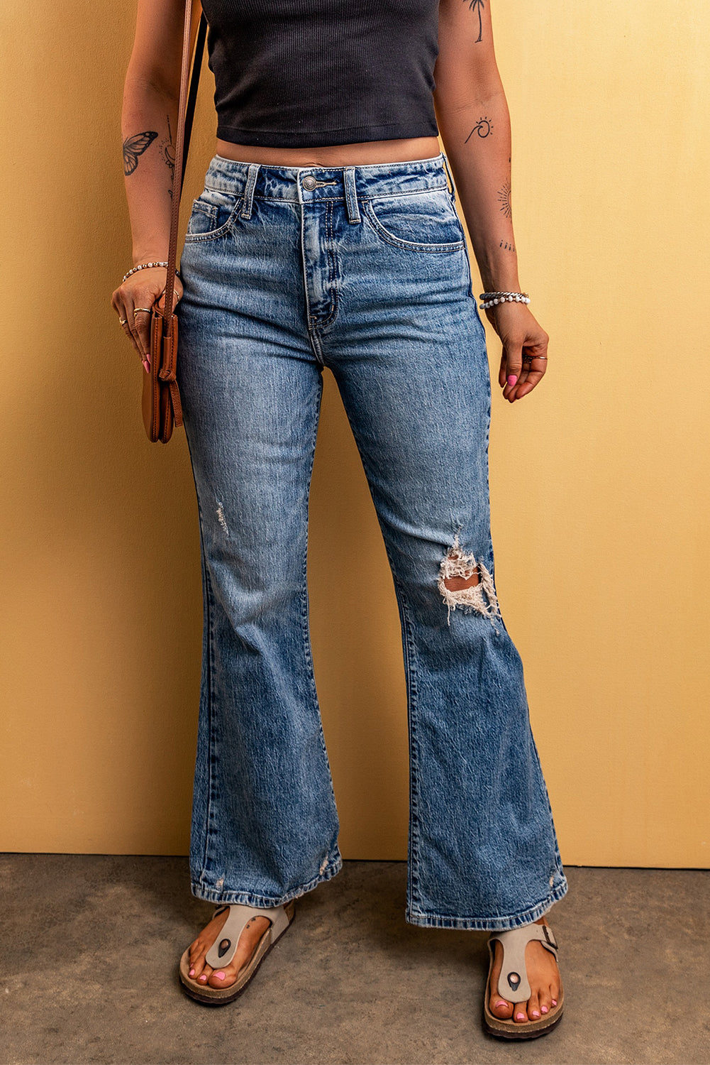 Light Blue Distressed Flare Leg Jeans