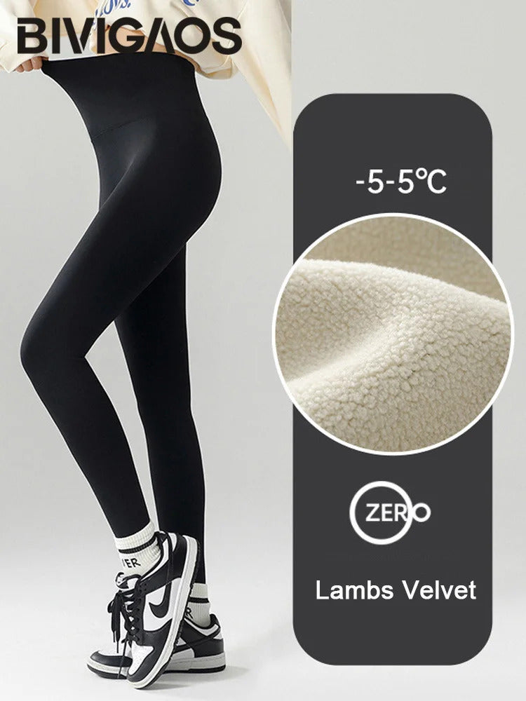 BIVIGAOS Autumn Winter High Waist Shark Leggings Women's Seamless Fleece Warm Leggings Slim Thin Casual Sports Fitness Leggings