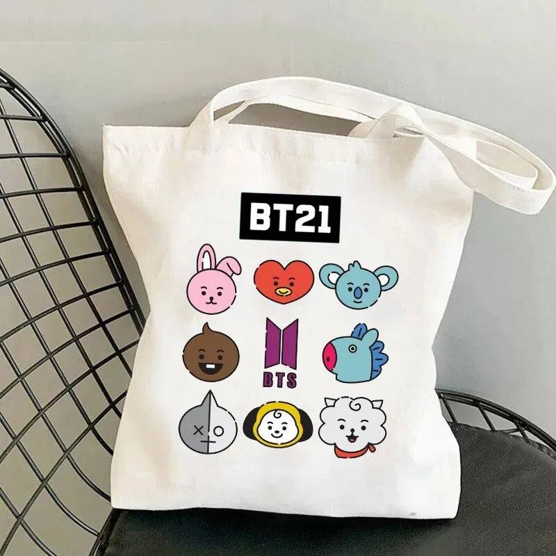 Anime Cartoon Rabbit Shoulder Bag for Women Harajuku Resuable Shopping Bags Female Street Style White Canvas Shopper Handbags