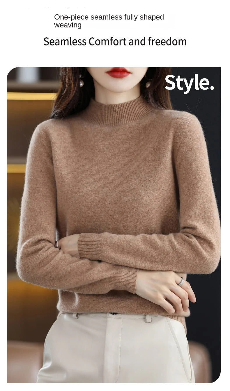 100% Pure Wool Half-neck Pullover In Autumn And Winter New Cashmere Sweater Women's Casual Knit Top Women's Coat 19 Colors