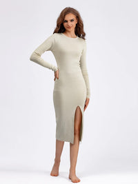 HLBCBG Elegant Winter Long Sleeve Pullover Midi Dress Thick Warm  bodycon Party Dresses O Neck Long Knit Women Sweater Dress