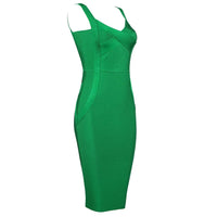 High Quality Pink Green Red Bodycon Knee Length Rayon Bandage Dress Evening Party Dress Vestidos