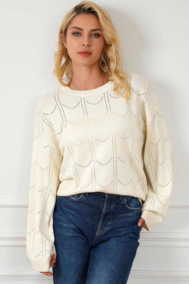 Beige Flare Sleeve Texture Knit Sweater