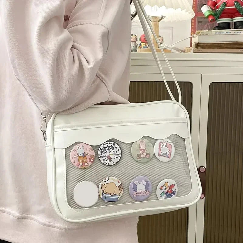 Japanese Harajuku Ita Bag for Women PU Transparent Pocket Itabag High School Girls Uniform JK Crossbody Shoulder Bag Handbags