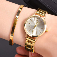 Ladies Fashion Simple Digital Alloy with Quartz Watch Bracelet 2pcs Set Luxury Women Simple Dial Ladies Watches Reloj Mujer